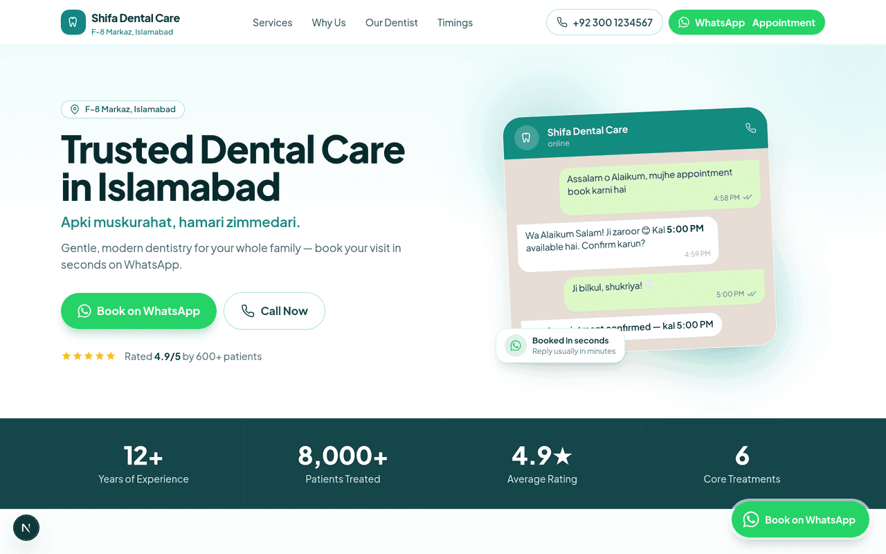 Shifa Dental Care — demo build screenshot